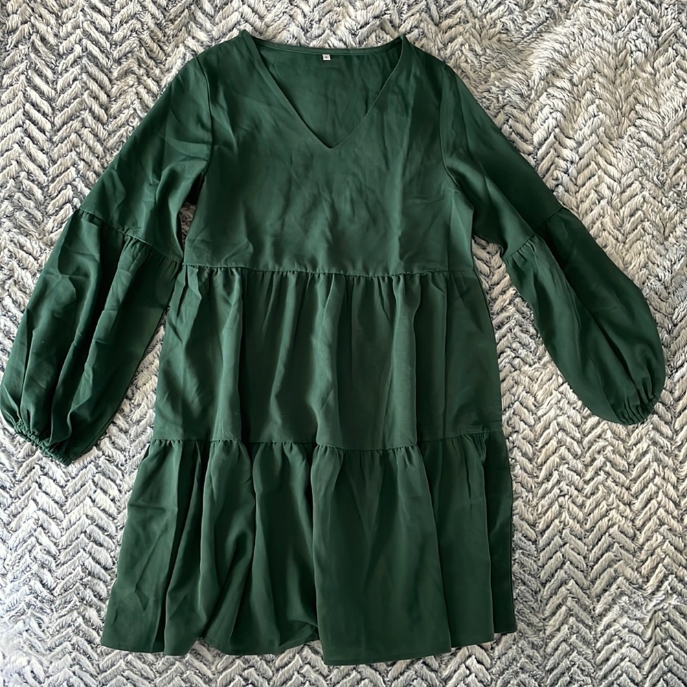 Tiered Flowing Long-Sleeved Dress